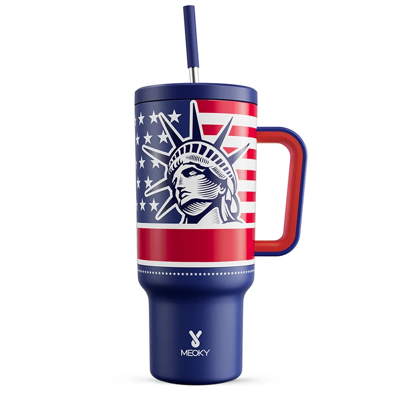 Meoky 40oz Mug Tumbler with Handle – Insulated Stainless Steel Tumbler with Lid & Straw, Coffee Thermos Cup, Heat Press Ready