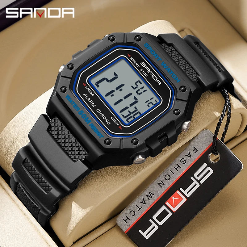 SANDA 2156 Military Digital Sports Watch for Men - Waterproof LED Display Wristwatch with Stopwatch and Oversized Dial