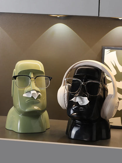 Miniso Moai Stone Statue Tissue Box & Glasses Holder – Multifunctional Home Decor Stand