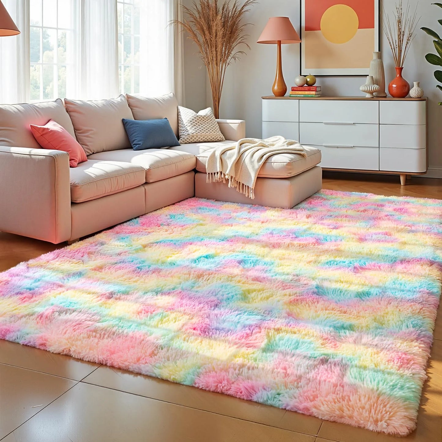 Minimalist Fluffy Area Rug - Slip-Resistant Living Room, Kids Room & Bathroom Home Decor Mat