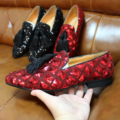 Men’s Tassel Loafers - Luxury Black and Red Designer-Inspired Wedding and Casual Dress Shoes for Spring and Summer