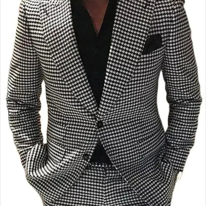 2-Piece Plaid Men’s Suit — Houndstooth Checkered Wedding Groom Tuxedo, Jacket & Pants Fashion Set