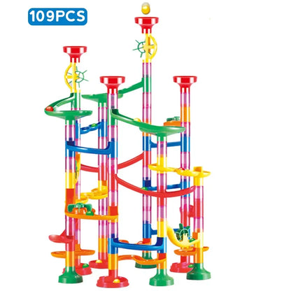 DIY Marble Run Race Track Set - 3D Maze Ball Roller Building Blocks Toy for Kids Creative STEM Play