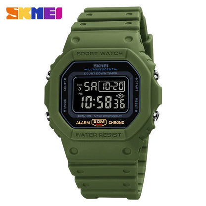 SKMEI 1628 Military Digital Watch for Men - Retro Sport Waterproof Electronic Wristwatch with LED Display