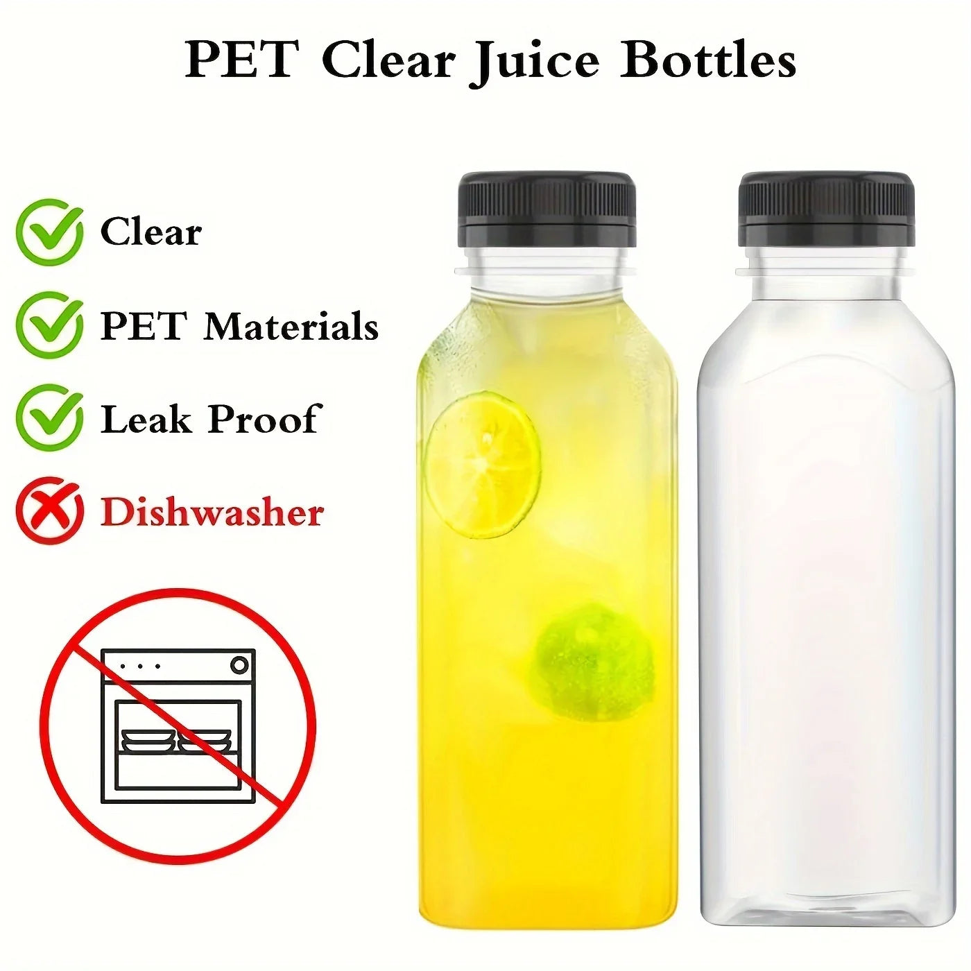 Clear Leak-Proof Juice Bottles - Portable Plastic Drink Containers for Smoothies, Milk, Homemade Beverages & Travel