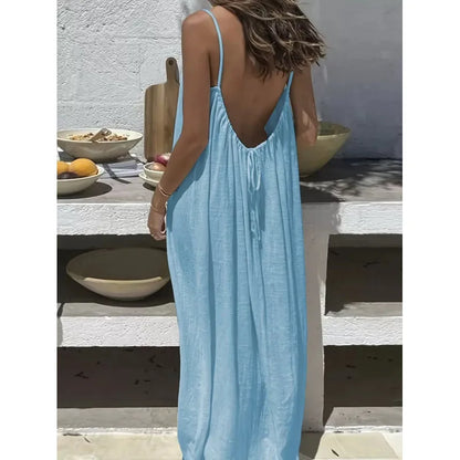 Women Strapless Backless Maxi Dress - Loose Comfortable Casual Home Sleepwear Long Dress