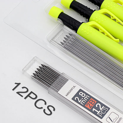 Carpenter’s Pencil Set with 2.8mm Leads - Deep-Hole Marking Pencil & Sharpener for Woodworking and Construction