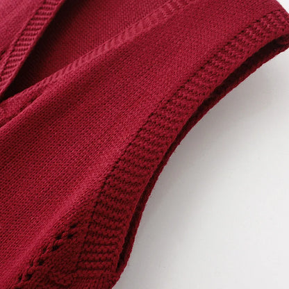 Plus Size Women's Embroidered Hollow Knit Sweater Vest – V-Neck Cardigan, Casual Autumn Fashion, E2 3023