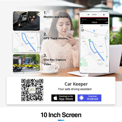 E-ACE 10'' 4G Android Dash Cam – FHD 1080P Dual Lens Rearview Mirror DVR with ADAS & Streaming
