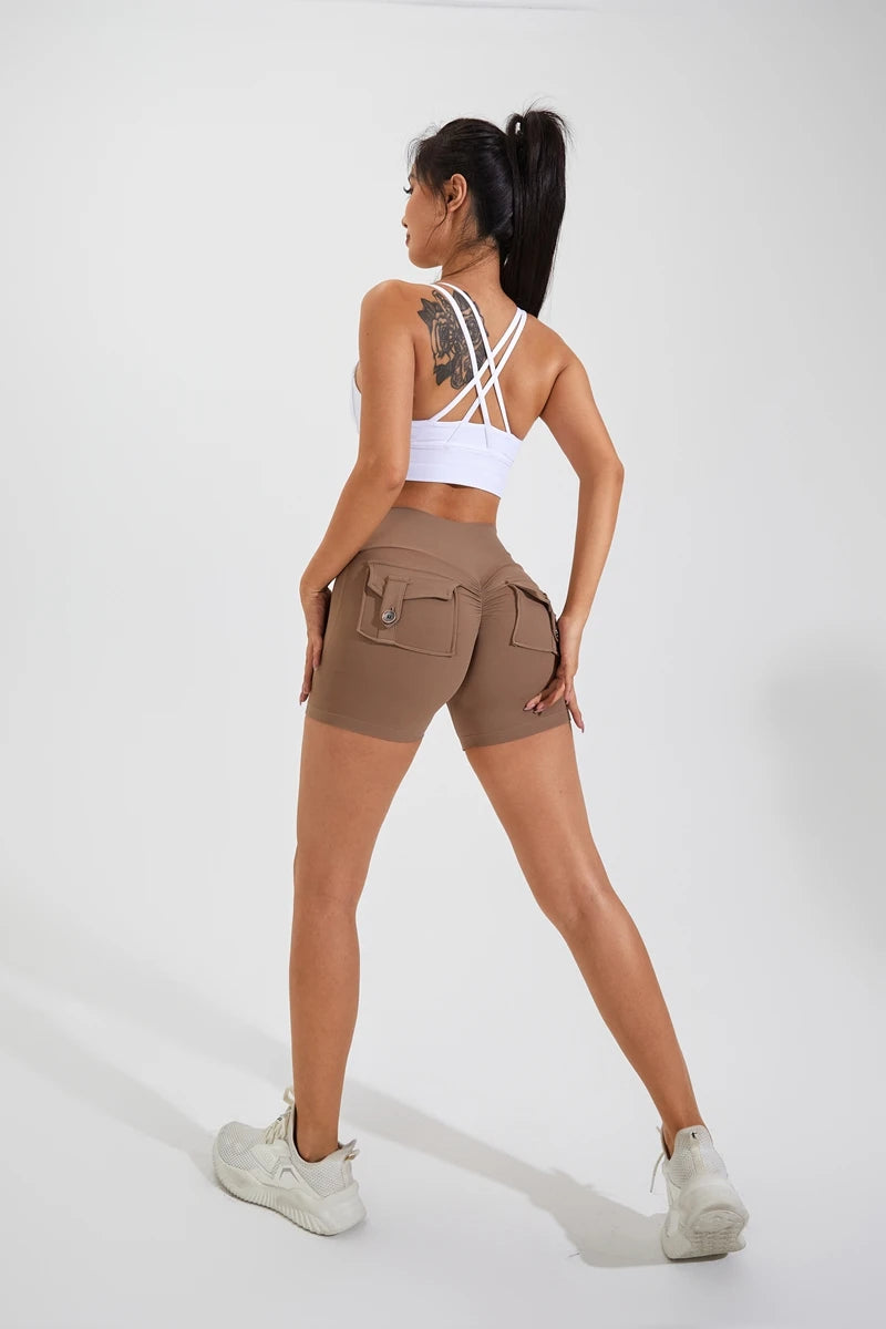 QINACTIVE Women’s Yoga Shorts — High Waist Scrunched Butt Pocket Push-Up Gym Leggings & Sexy Booty Fitness Tights