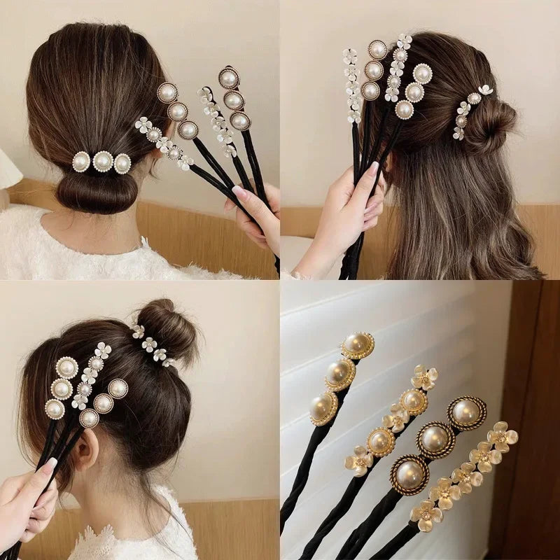 Elegant Pearl Flower Bun Maker - Korean Lazy Hair Curlers Styling Accessories, Hairpin Hair Braiding Braider Hairgrip Styling Tools