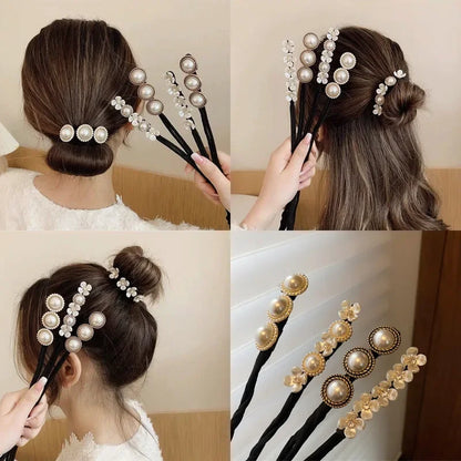 Elegant Pearl Flower Bun Maker - Korean Lazy Hair Curlers Styling Accessories, Hairpin Hair Braiding Braider Hairgrip Styling Tools
