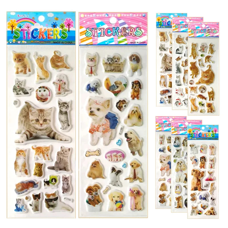 3D Dog & Cat Stickers 6 Sheets - Cute Pet Car Decals Scrapbook Reward Stickers for Kids Gifts