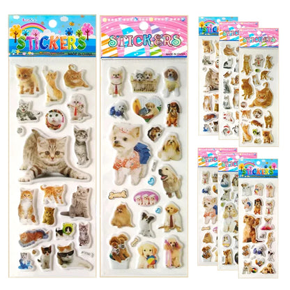 3D Dog & Cat Stickers 6 Sheets - Cute Pet Car Decals Scrapbook Reward Stickers for Kids Gifts