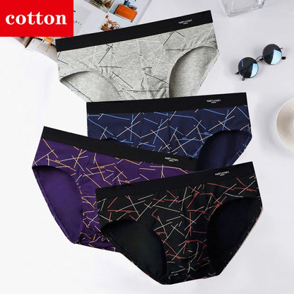 4-Pack Men's Cotton Briefs - Breathable Printed Underwear with Comfortable Fit & Stylish Design