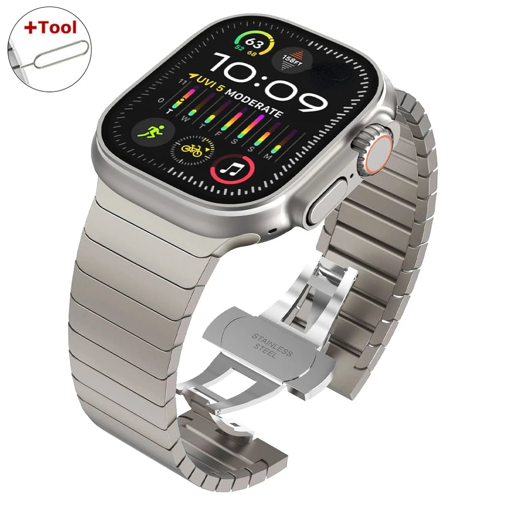 Ultra 3/2 Titanium & Stainless Steel Luxury Bracelet for Apple Watch — Fits Ultra 49/45/44/42mm & Series 11/10/9/46/41mm
