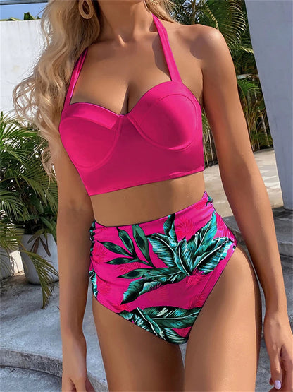 Women’s Butterfly Print Push Up Bikini Set - High Waist Padded Swimsuit for Summer Beachwear