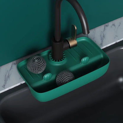 Silicone Sink Drain Rack: Household Faucet Splash Proof Water Collecting Pad for Sponge, Rag, Steel Wool - Gadget Storage Box