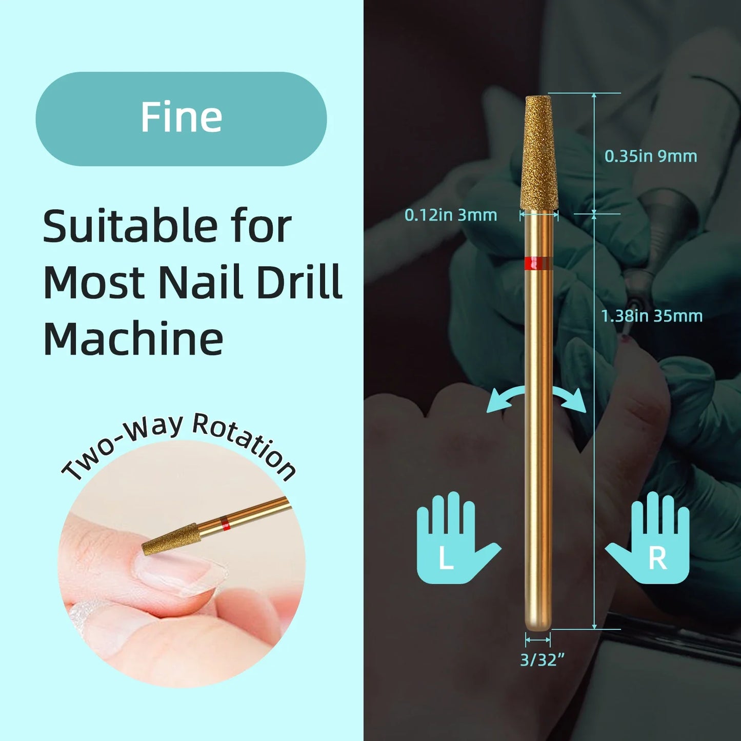 HYTOOS 3mm Tapered Cuticle Nail Drill Bit - Titanium Russian Diamond Nail Bits for Dead Skin Cleaning & Nail Care Accessories