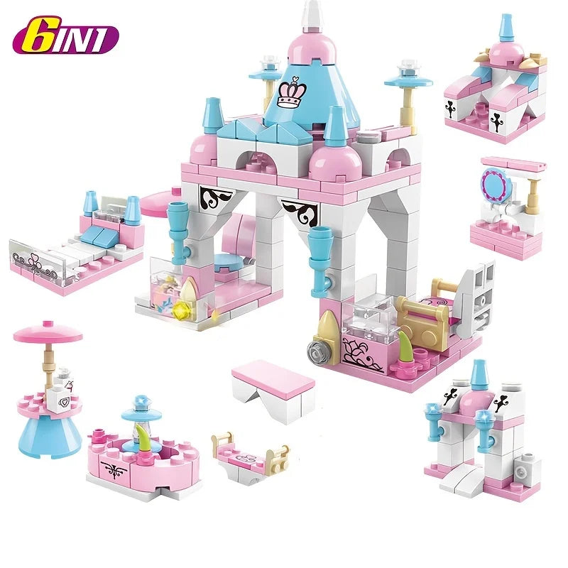 6-in-1 Girls Castle Building Block Kit — Deformable, Creative Structures, Compatible Construction Toy