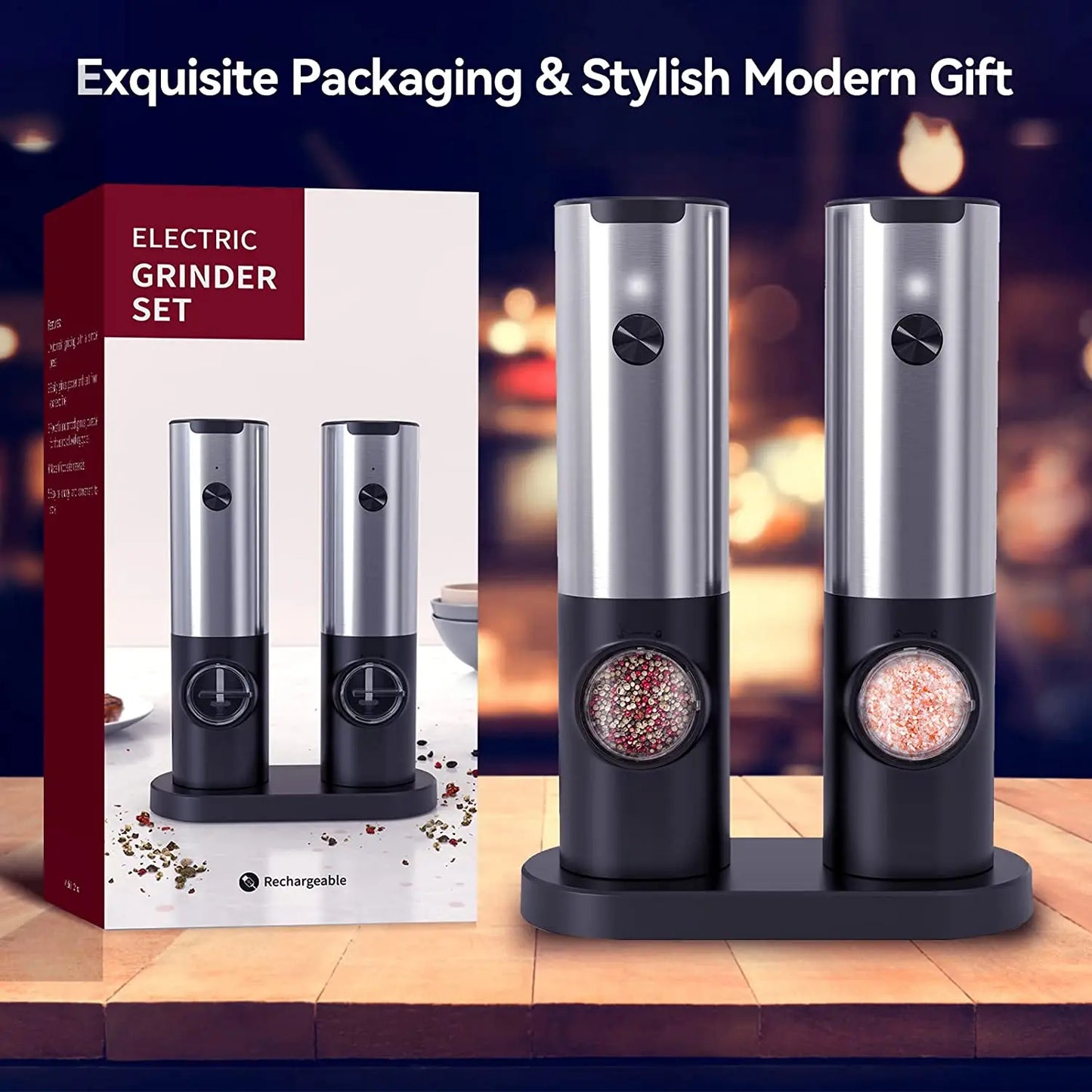 USB Rechargeable Electric Salt & Pepper Grinder – Adjustable Roughness for Freshly Ground Pepper and Spice Powder