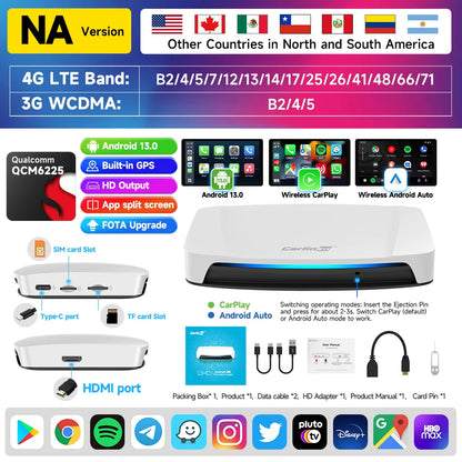 8+128GB Carlinkit TV Box — Android 13 Wireless CarPlay & Android Auto Adapter, 8-Core Qualcomm, HDMI