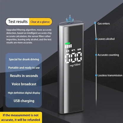 Portable High-Precision Breathalyzer – Non-Contact Alcohol Tester with LED Digital Display and Driving Alert Alarm