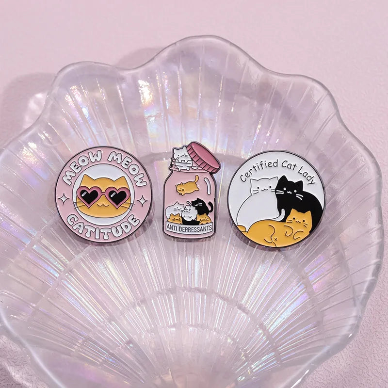 Anti-Depressant Cats Enamel Pin – Cute Cat Jar Brooch Badge for Mental Health Awareness, Cat Lovers & Gift Jewelry