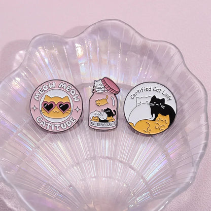 Anti-Depressant Cats Enamel Pin – Cute Cat Jar Brooch Badge for Mental Health Awareness, Cat Lovers & Gift Jewelry