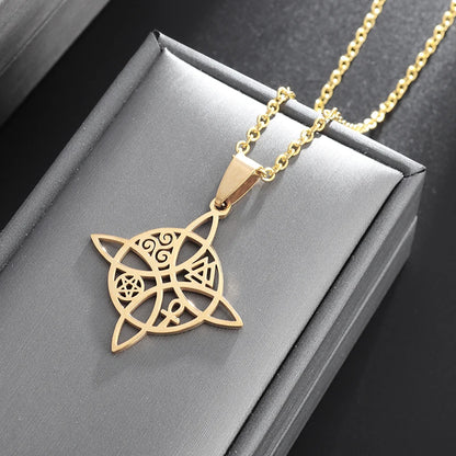 Witchcraft Witch Knot Necklace - Irish Trinity Knot Triple Spiral Pendant, Stainless Steel Ankh Cross Pentagram Amulet Jewelry