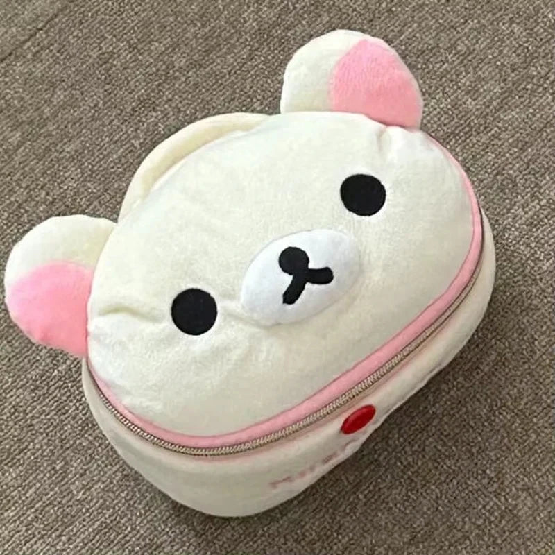 Cute Rilakkuma Bear Plush Makeup Bag - Portable Cartoon Storage Pouch for Girls Travel & Daily Organization
