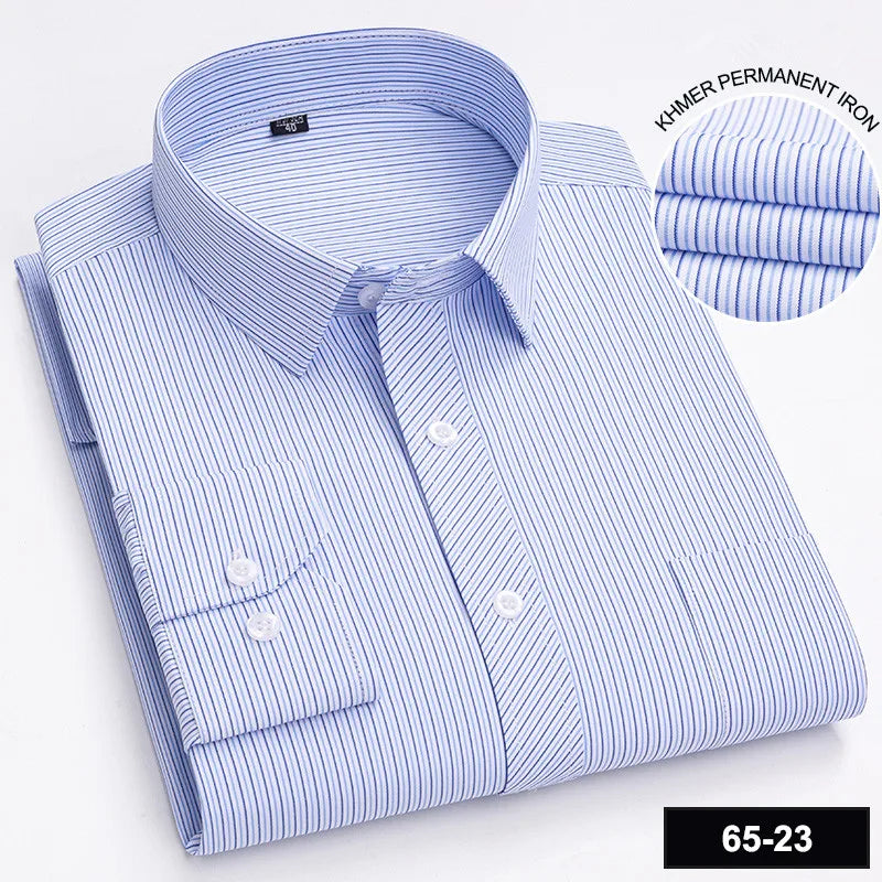 Men’s Plaid Stripe Long Sleeve Shirt - Casual Business Formal Office Shirt with Single Pocket for All Seasons
