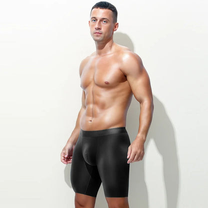 Men’s Modal Seamless Boxer Briefs – Long Leg Sports Underwear, Wear-Resistant Extended Fit, Breathable Large Size Comfort Shorts