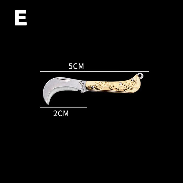 Mini Brass Knife Keychain - Stainless Steel Folding Cleaver Pendant Pocket Tool