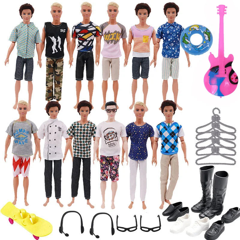 Ken Doll Accessories Set – Clothes, Shoes, Surfboard, Guitar, Violin & More for Kids Birthday Gift