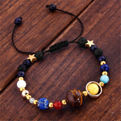 Cosmic Solar System Bracelet – Natural Stone & Resin Planet Bead Adjustable Bangle for Women & Men Galaxy Jewelry