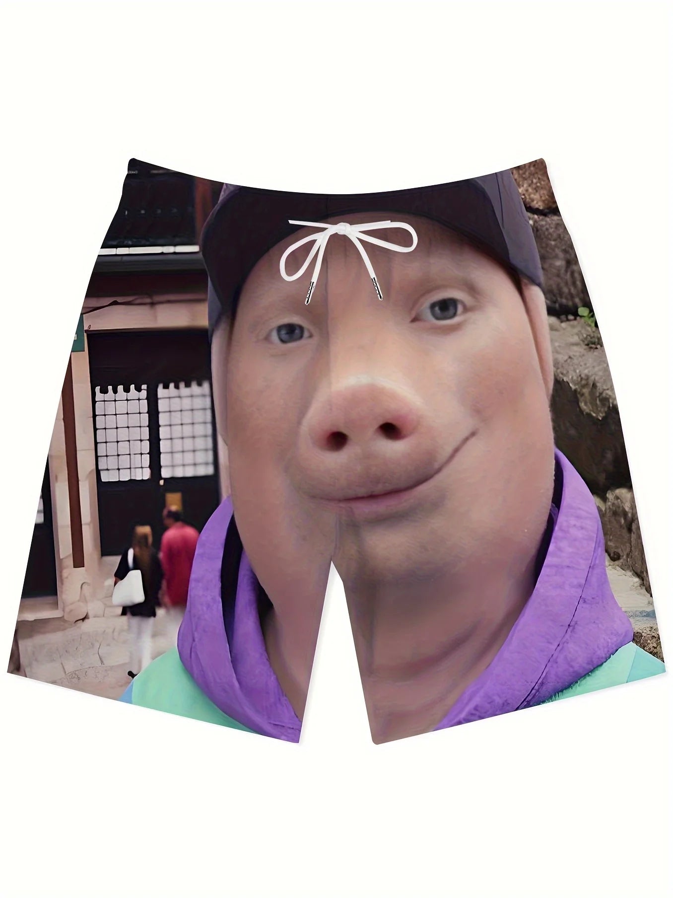 Cartoon Pig Print Swim Shorts – Adjustable Drawstring Waist with Pockets, Lightweight Summer Pool & Ocean Wear