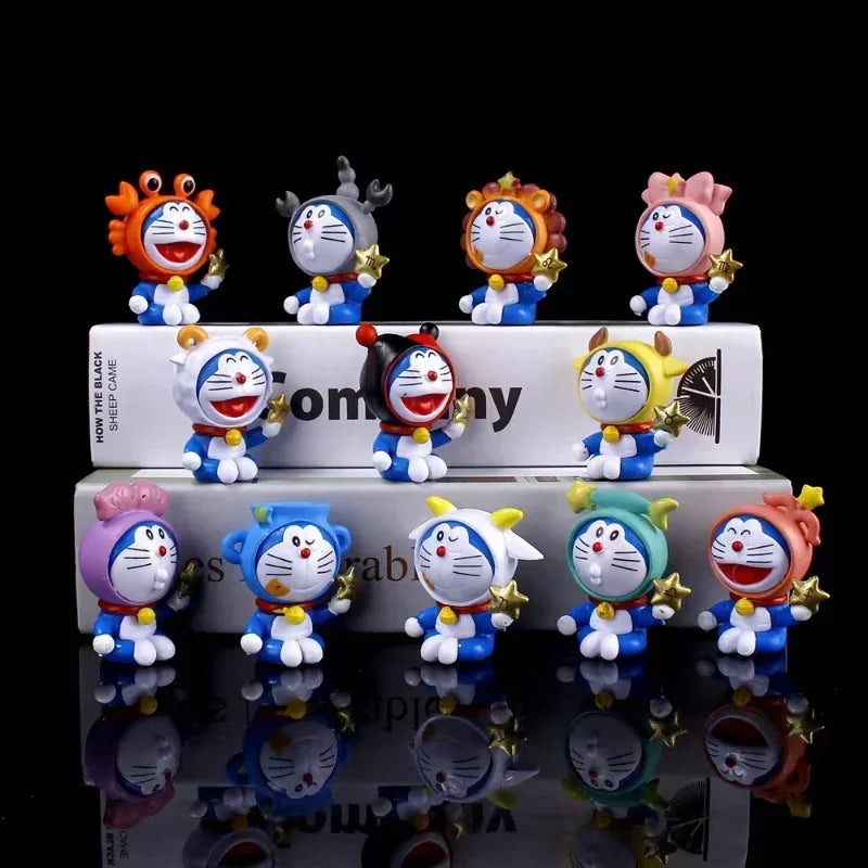 12Pcs Doraemon Zodiac Cartoon Action Figures – Cute Kawaii PVC Anime Character Model Toys, Kids Birthday Gift Set