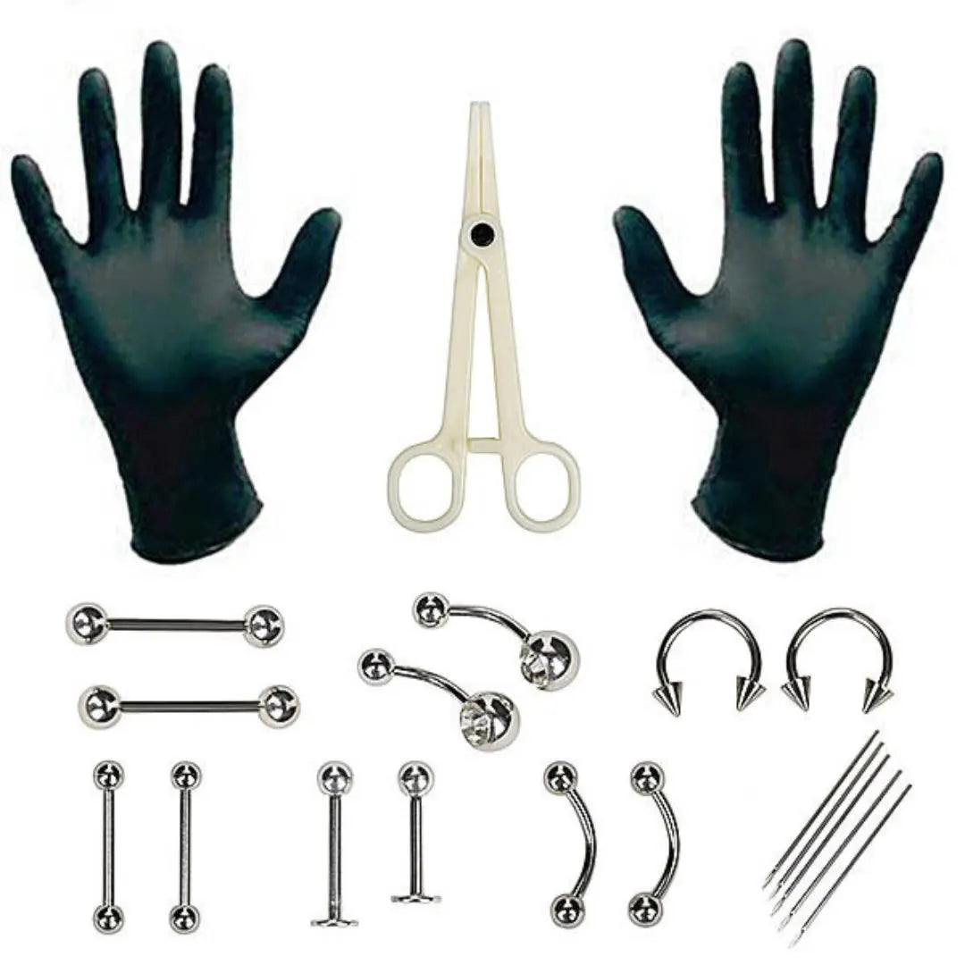 Disposable Body Piercing Tool Kit - Professional Piercing Needle & Clamp Set for Ear, Nose & Navel