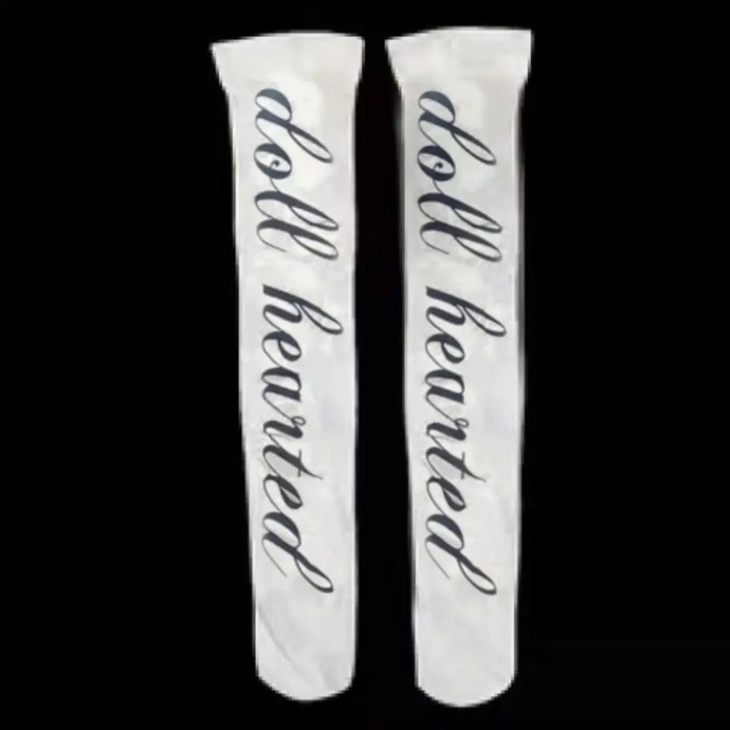 Y2K Punk Graffiti Thigh-High Socks - White Over-Knee Stockings for Cosplay, Harajuku & Kawaii Style
