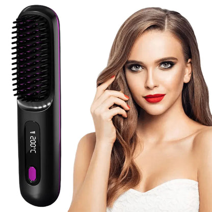 Cordless Hair Straightener Brush – Anti-Scald Electric Hot Comb with 3 Temperature Settings