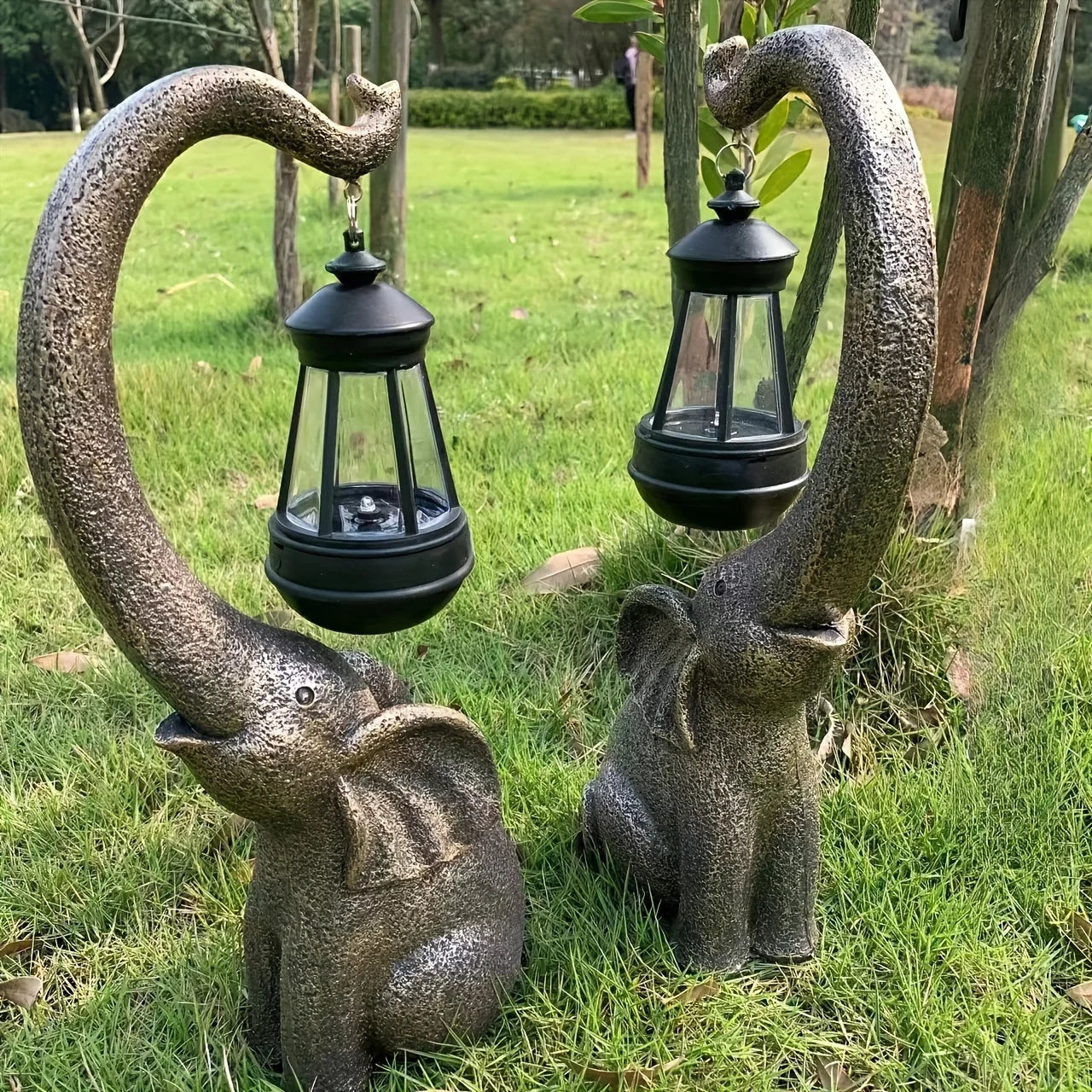Solar Elephant Garden Lantern - Imitation Stone Resin Decorative Light for Balcony, Courtyard & Outdoor Landscaping