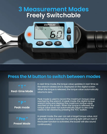 New Digital Preset Torque Wrench | 1/2", 3/8", 1/4" Bidirectional Ratchet for Professional Bicycle Repair