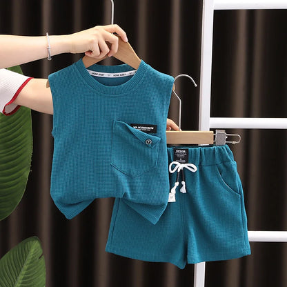 Kids Summer 2 Piece Outfit Set - Baby Boys & Girls Vest Top and Shorts Casual Sports Tracksuit