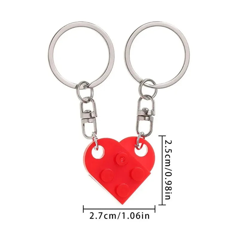 Love Heart Brick Keychain - Matching Couple Key Ring, Building Block Jewelry Gift for Birthdays