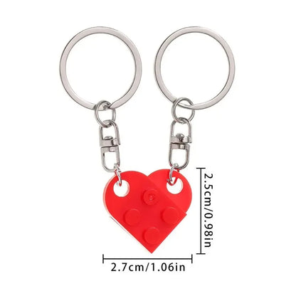 Love Heart Brick Keychain - Matching Couple Key Ring, Building Block Jewelry Gift for Birthdays