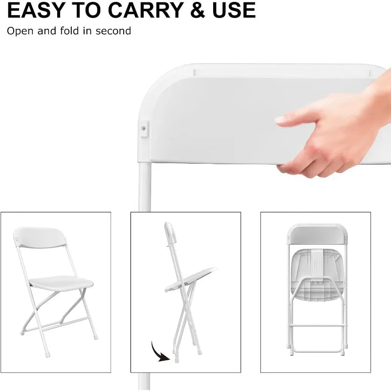 10-Pack White Plastic Folding Chairs – Indoor/Outdoor Portable Seating with Steel Frame for Events & Commercial Use