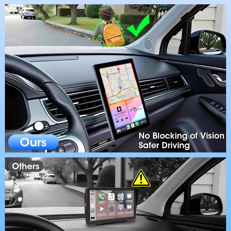 7/8/9'' Car Mirror Radio Display – Wireless CarPlay & Android Auto Multimedia Screen with Portrait & Landscape Support
