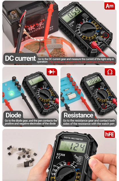 ANENG SZ308 Digital Multimeter – 1999 Count, High-Precision AC/DC Voltage, Current & Resistance Test Tool