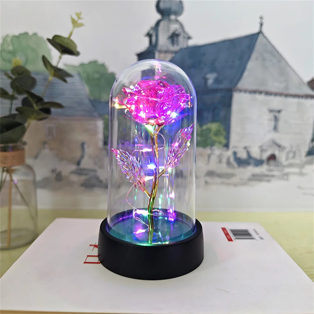 LED Eternal Rose Gift - 24K Gold Foil Flower with Glass Dome Light for Valentine’s Day, Wedding & Special Occasions